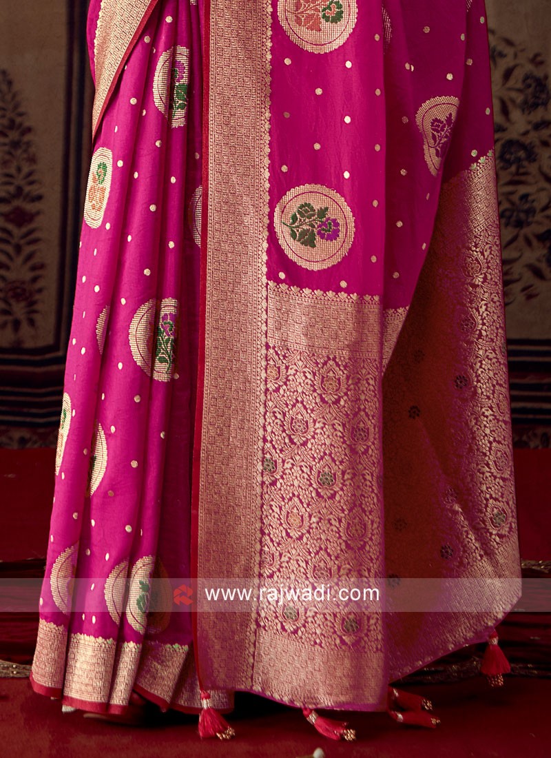 Designer Rani Pink Banarasi Crepe Festive Saree Designer Rani Pink Banarasi Crepe Festive Saree