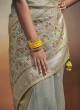 Light Grey Saree With Unstitched Blouse Material