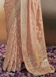 Designer Peach Dola Silk Wedding Saree
