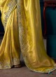Designer Lemon Yellow Banarasi Woven Embroidered Saree