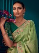 Light Green Woven Floral Embroidered Banarasi Classic Saree