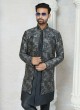 Jacket Style Indowestern In Grey Color