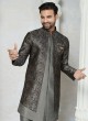 Printed Jacket Style Indowestern In Grey Color