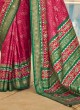 Pink And Green Patola Printed Silk Festive Saree