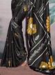 Black Floral Printed Contemporary Satin Saree
