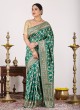 Dark Green Banarasi Silk Saree With Unstitched Blouse Material