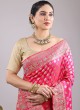 Deep Pink Saree In Pure Banarasi Silk