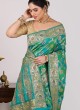 Green Shaded Banarasi Silk Saree With Unstitched Blouse