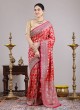 Indian Red And Rani Pure Banarasi Silk Saree