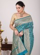 Teal Blue Pure Banarasi Silk Saree