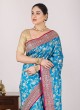 Teal Blue Banarasi Silk Saree For Festive Radiance