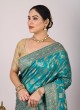 Teal Blue Banarasi Silk Saree With Weaving Elegance