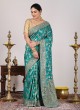 Teal Blue Banarasi Silk Saree With Weaving Elegance