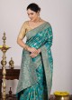 Teal Blue Banarasi Silk Saree With Weaving Elegance