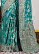 Teal Blue Banarasi Silk Saree With Weaving Elegance