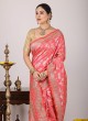 Gajari Pink Banarasi Silk Saree With Unstitched Blouse