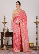 Gajari Pink Banarasi Silk Saree With Unstitched Blouse