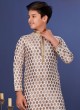 Designer Off White Jacquard Silk Kurta Pajama