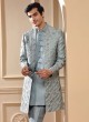 Wedding Wear Grey Jacket Style Indowestern Set