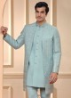 Silk Mint Blue Jacket Style Indowestern Set