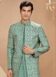 Jacket Style Sea Green Color Embroidered Indowestern Set