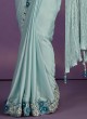 Light Sea Green Party Wear Embroidered Crepe Satin Saree