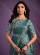 Sea Green Ready To Wear Saree With Floral And Leaf Border
