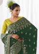 Designer Green Embellished Kora Silk Saree