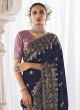 Navy Blue Kora Silk Designer Saree