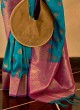 Teal Blue Weaving Handloom Silk Classic Saree