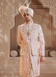 Golden Cream Art Silk Jacket Style Sherwani With Dupatta