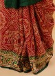 Green & Red Bandhani Printed Modal Gajji Silk Gharchola