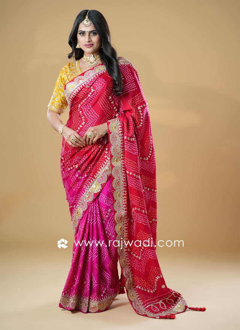 Bandhani Pure Gajji Silk Saree With Unstitched Blouse Piece