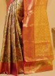 Elegant Golden & Rani Kanjivaram Silk Saree