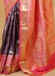 Dark Purple And Peach Kanjivaram Silk Wedding Saree