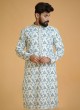 Blue and White Printed Readymade Kurta Pajama