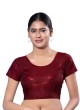 Maroon Readymade Blouse In Shimmer With Round Neckline