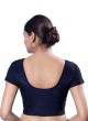 Navy Blue Short Sleeves Blouse In Shimmer With Round Neckline