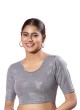 Grey Readymade Blouse In Shimmer With Round Neckline