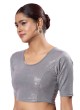 Grey Readymade Blouse In Shimmer With Round Neckline