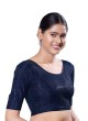 Navy Blue Readymade Blouse In Shimmer With Round Neckline
