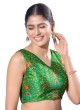 Parrot Green Fancy Printed Silk Readymade Blouse