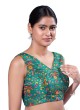Fancy Printed Readymade Blouse In Peacock Green