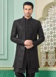 Black Silk jacket Style Indowestern Set