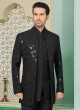 Dashing Black Silk Jacket Style Indowestern For Men