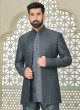 Designer Grey Jacket Style Indowestern Set