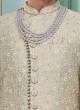 Exquisite Thread Embroidered Light Grey Stylish Indowestern Set