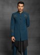 Designer Jodhpuri Suit Peacock Blue Color