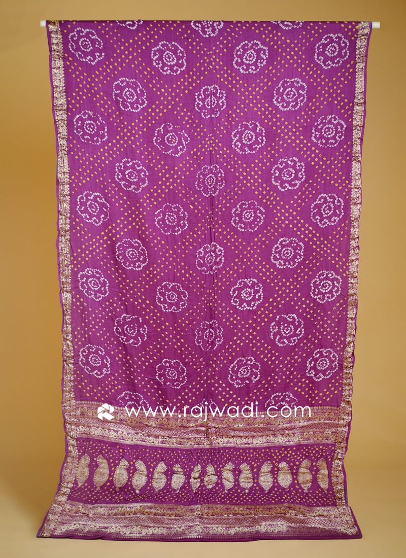 Purple Gajji Silk Saree With Bandhani Work