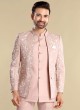 Peach Thread Embroidered Festive Jodhpuri Suit With Jacket